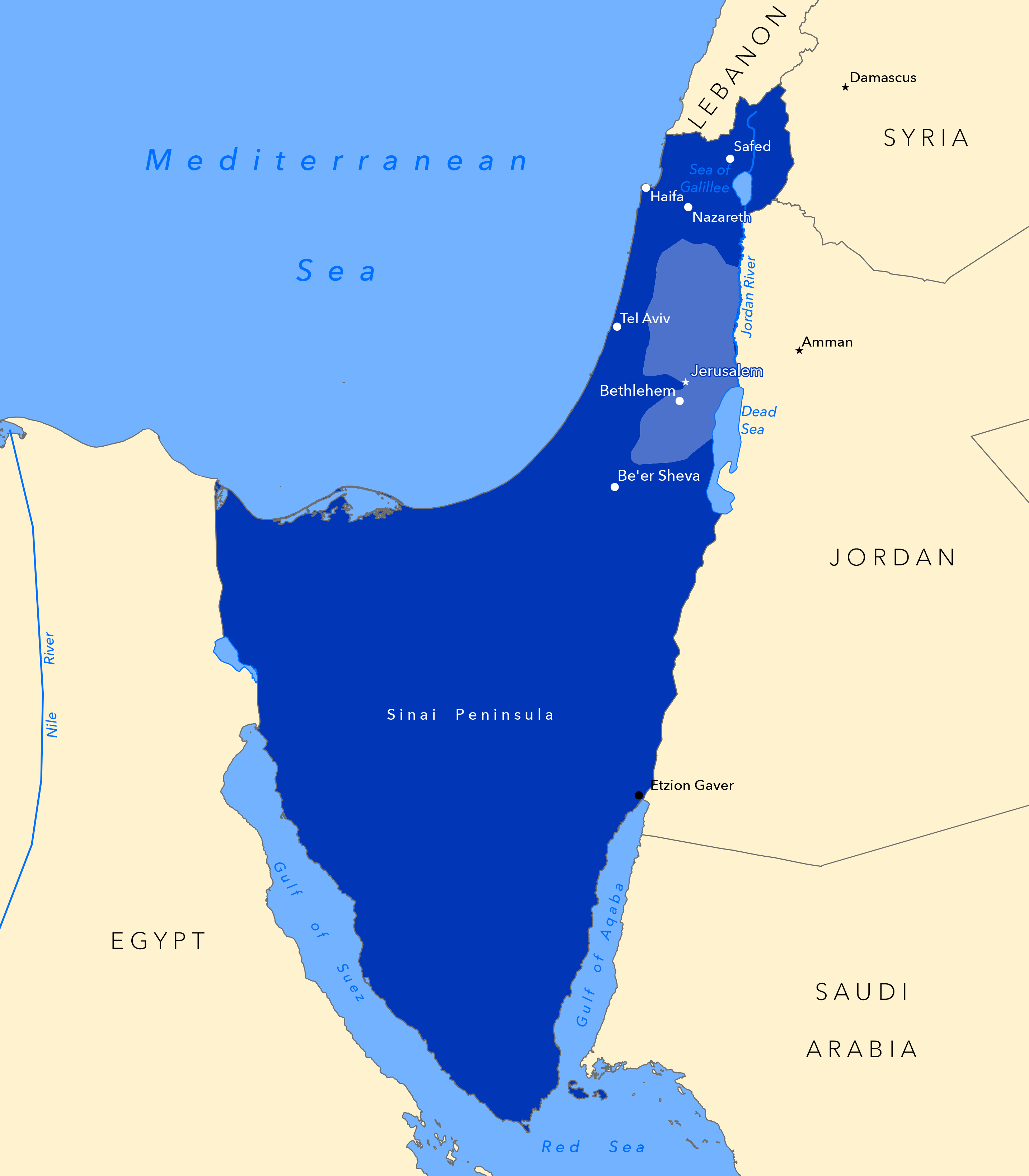 Map of Israel - The Six-Day (1967) War - Cease Fire Lines