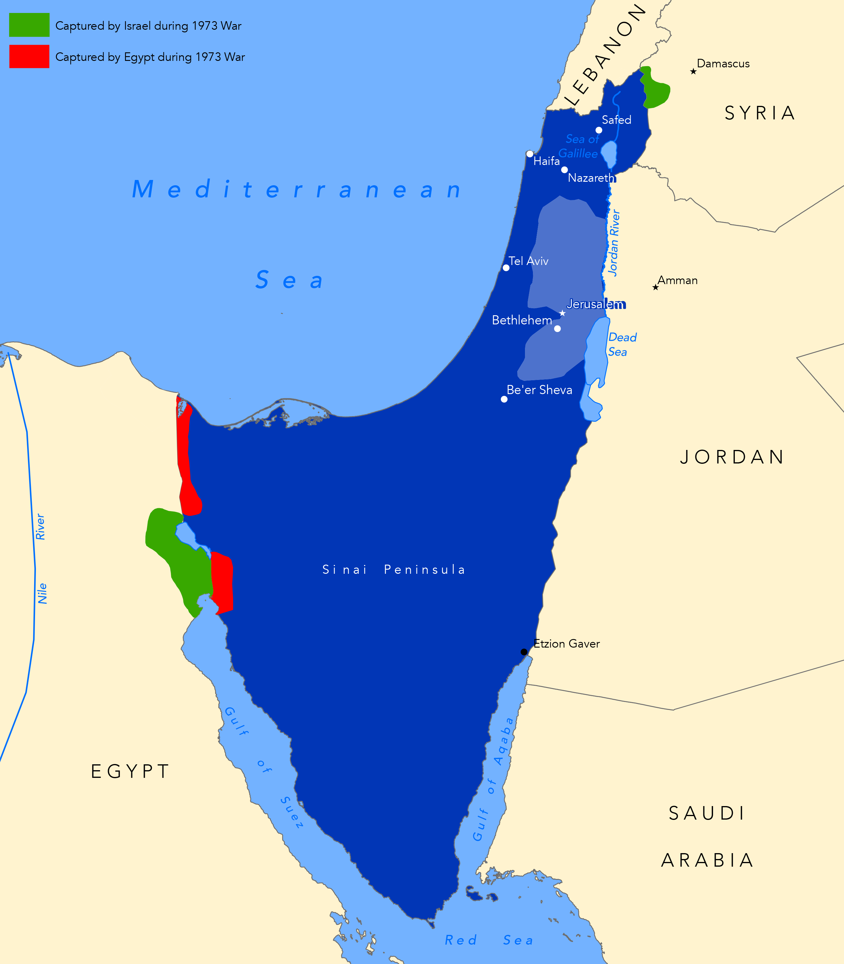 Map of Israel - The Yom Kippur (1973) War.