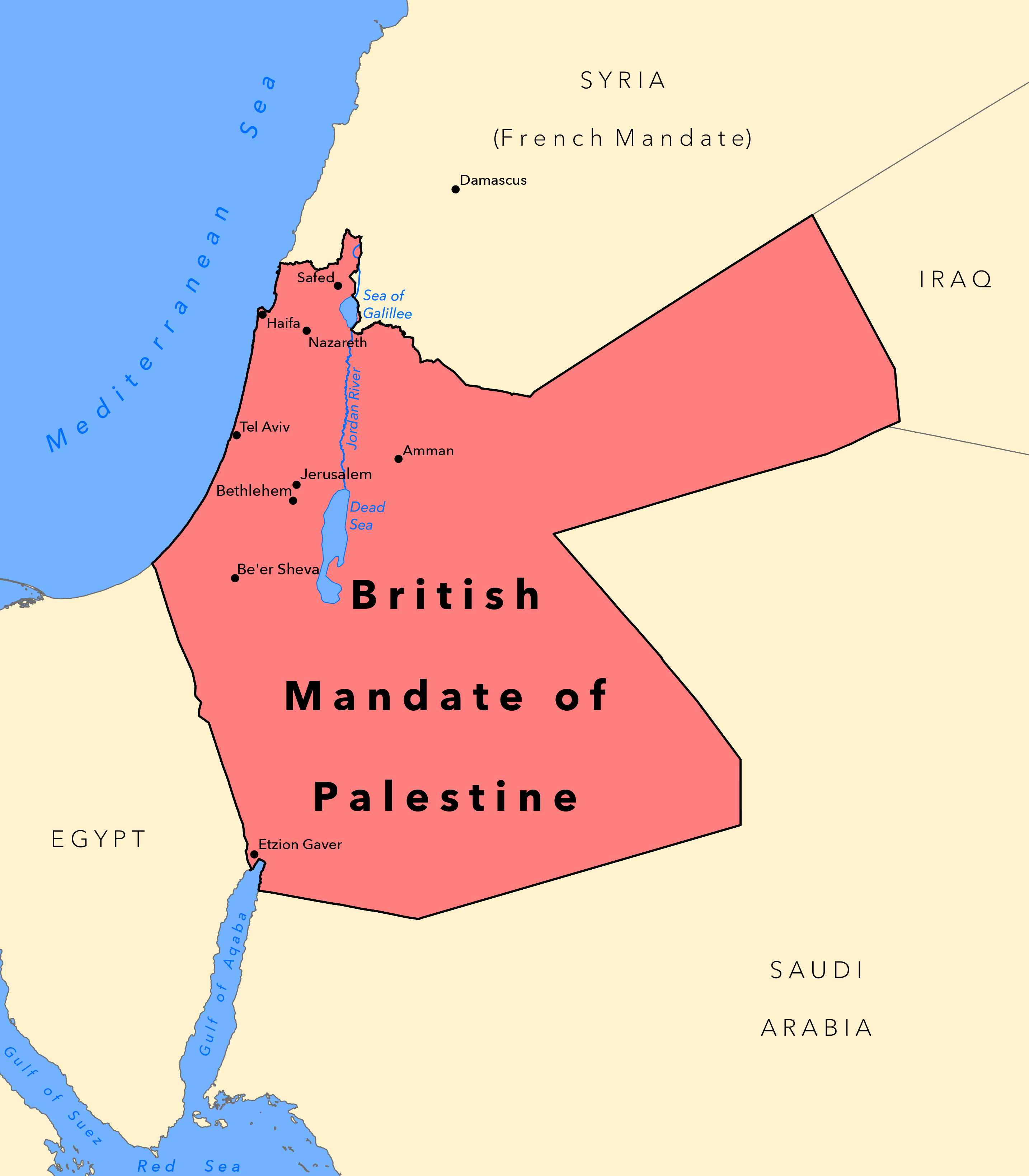 Map of The British Mandate of Palestine.