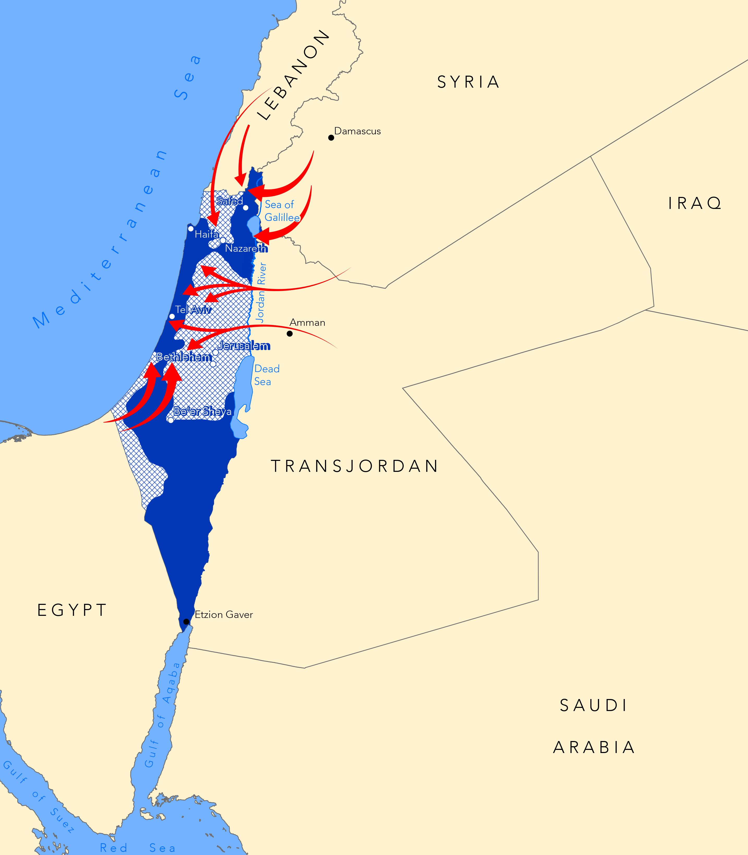 Map of Israel - The 1948 War of Independence.