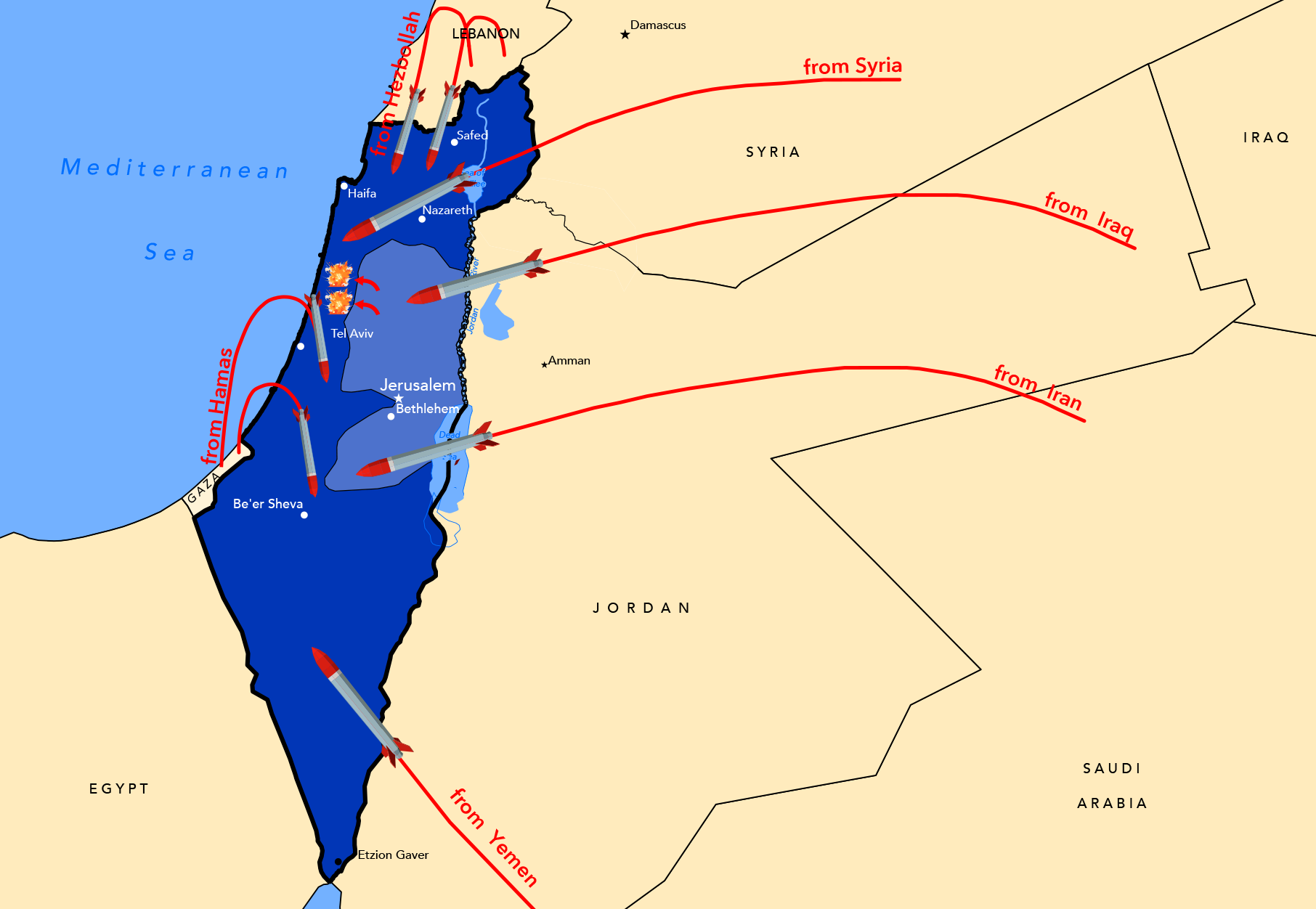 Map of Israel's Seven Front War.